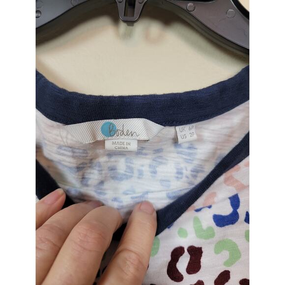 Boden 2P Multicolor Animal Print T-Shirt Dress Women's Size 2 Petite Boat Neck - Picture 4 of 5